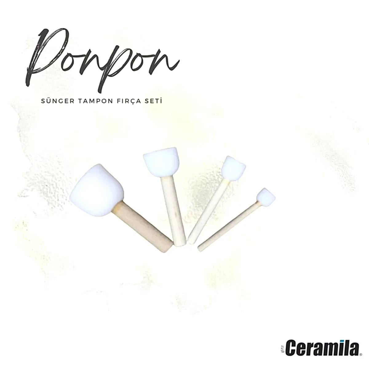 Ceramila - Ponpon 3030 Beyaz Sünger Tampon Fırça Seti